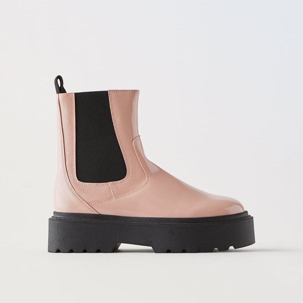 Zara Girls Pink patent effect platform boots